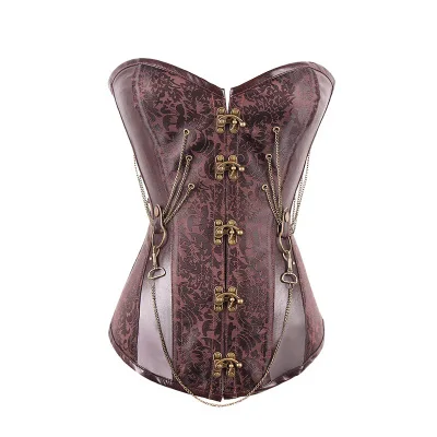 6XL Корсет в стиле стимпанк искусственная кожа шнуровка косточки с цепочками