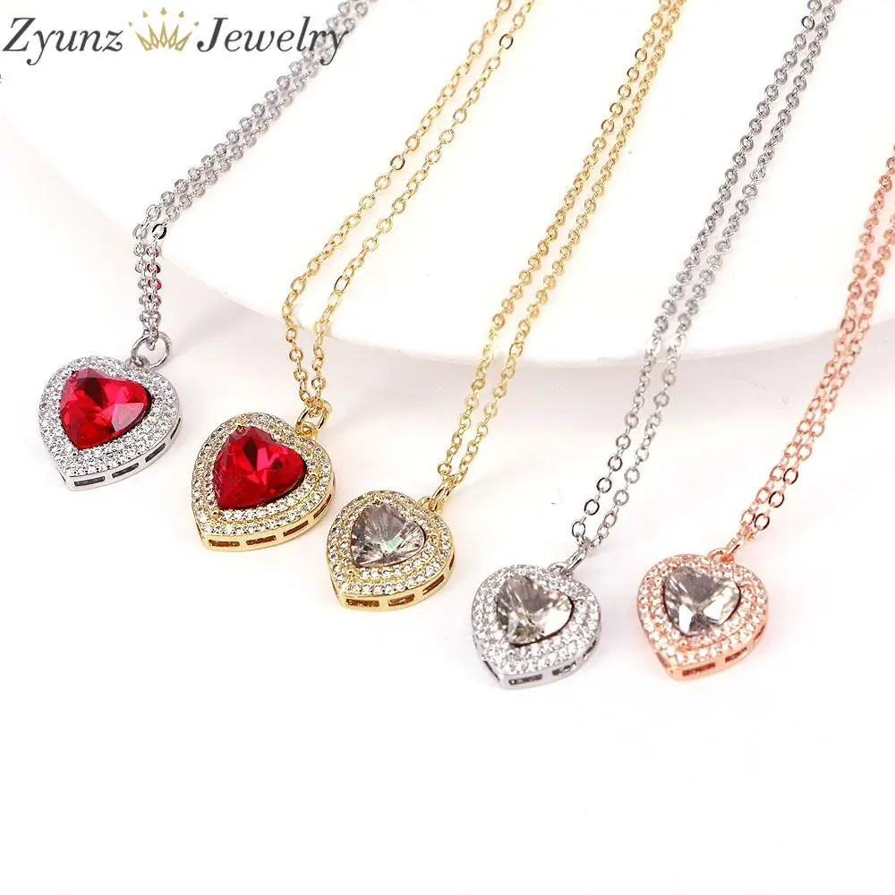 

5 шт., позолоченное ожерелье с кулоном в виде сердца-CZ микро-ПАВЕ, серебряное ожерелье с кулоном в форме сердца