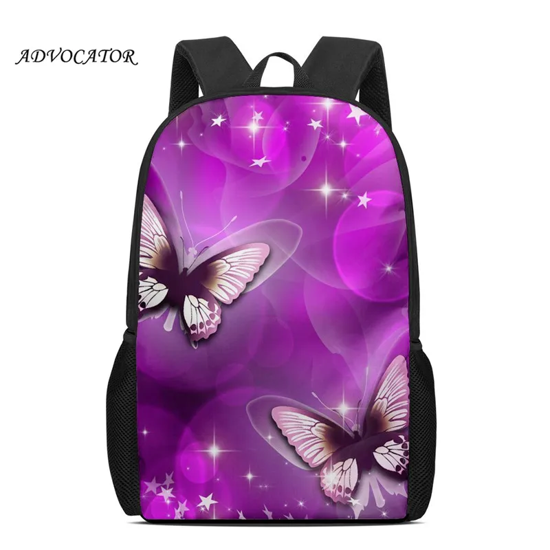 New Large Schoolbag Student School Backpack Blue Butterfly Printed Waterproof Primary School Book Bags for Teenage Girls Kids