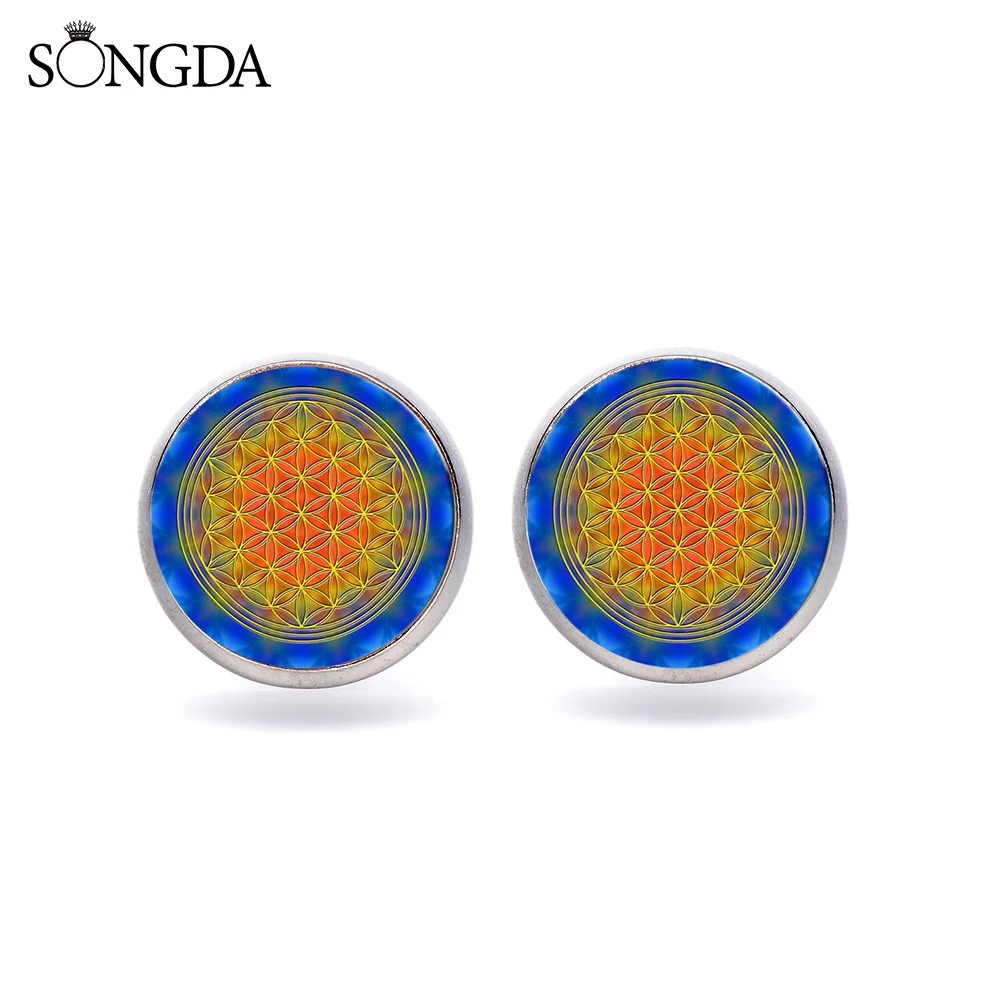 Серьги гвоздики в виде цветка жизни классические с священными геометрическими