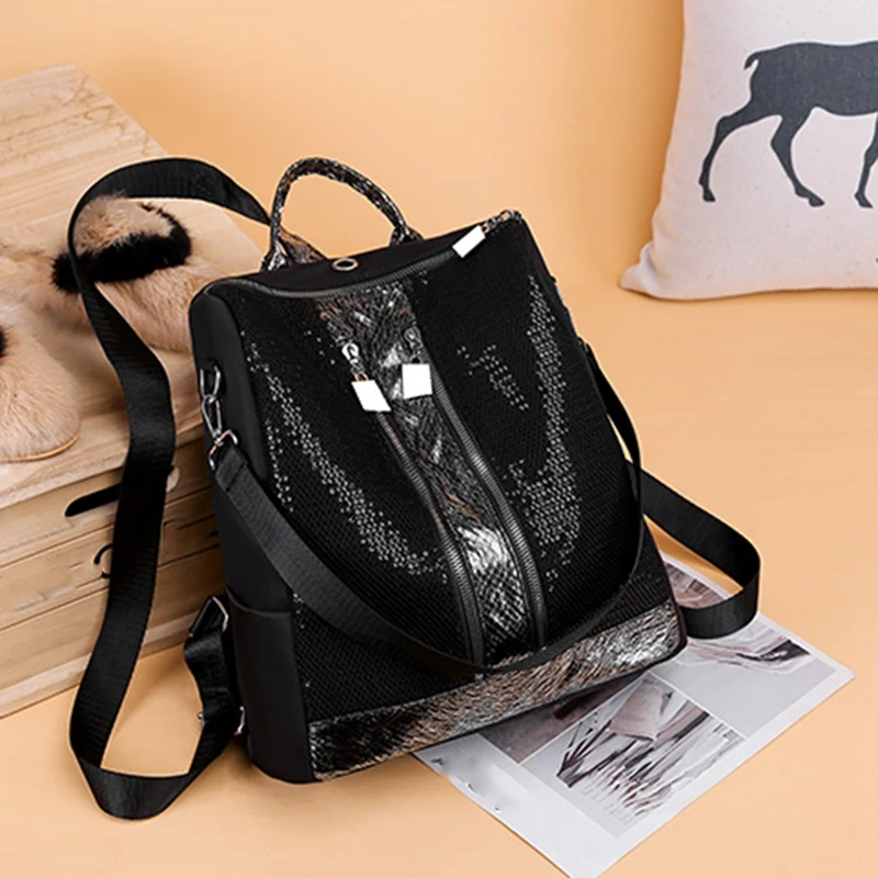 

Ladies Fashion Sequin Backpack Female Personality Lock Anti-Theft Backpack Travel Backpack