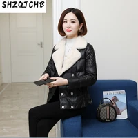 shzq sheep leather fur womens short down jacket mink fur collar 2021 new winter small coat fur women