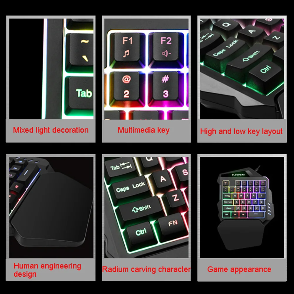

G94 Mini Gaming Keyboard With 3 colors LED Backlight One-handed USB Wired Keypads 35 Keys For Computer Desktop Laptop Phone
