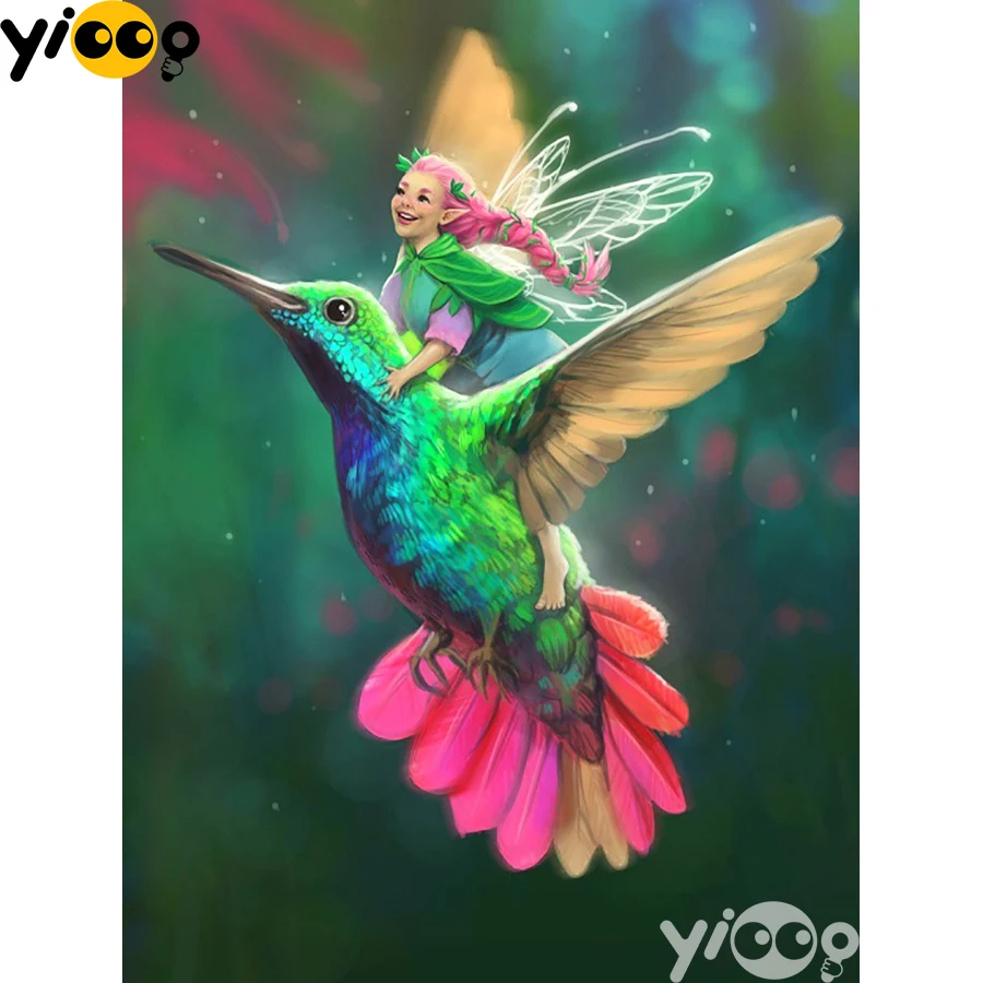 

Full Square/Round Drill Diamond Painting Cross Stitch Embroidery Girl on Hummingbird Rhinestone Mosaic Home Decor Gift AX2073