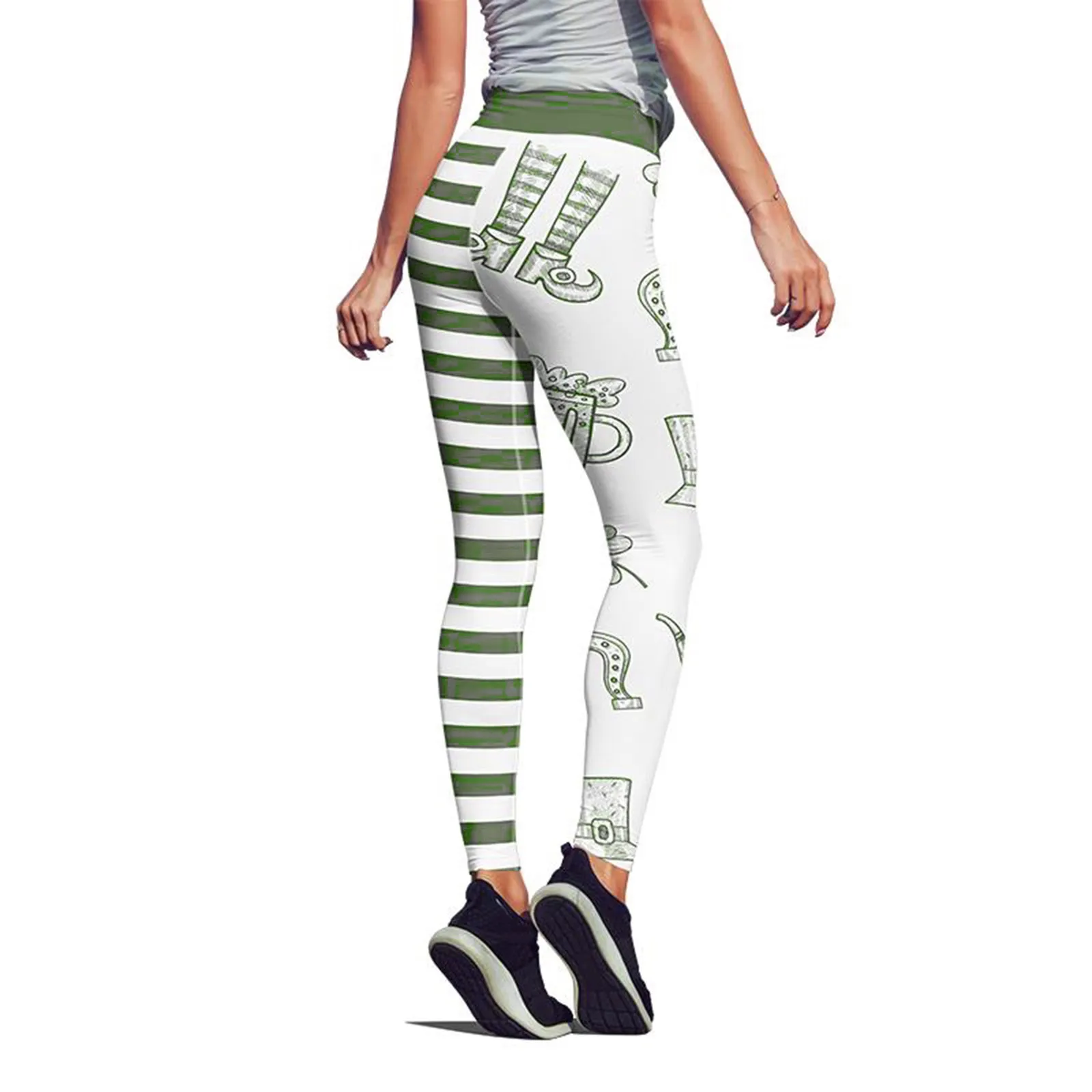 

Good Luck Four-leaf Clover Print Yoga Pants Women's Paddystripes Green Leggings Skinny Pants For Running Pilates Gym Tights