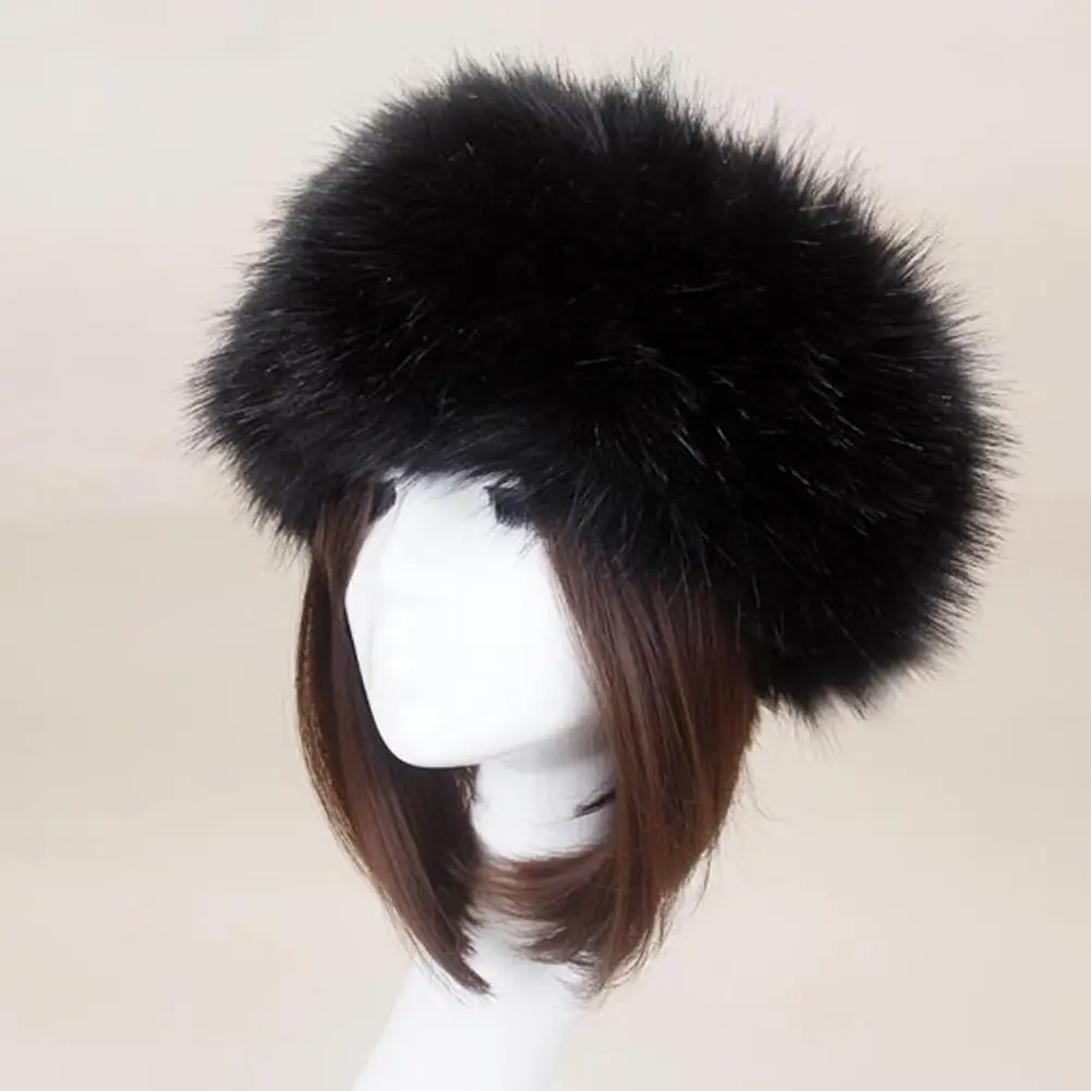 

Winter Thick Fluffy Hat Headband Fashion Russian Warm Beanies Cap Artificial Fox Fur Empty Top Hat Furry Earmuffs Elastic Turban