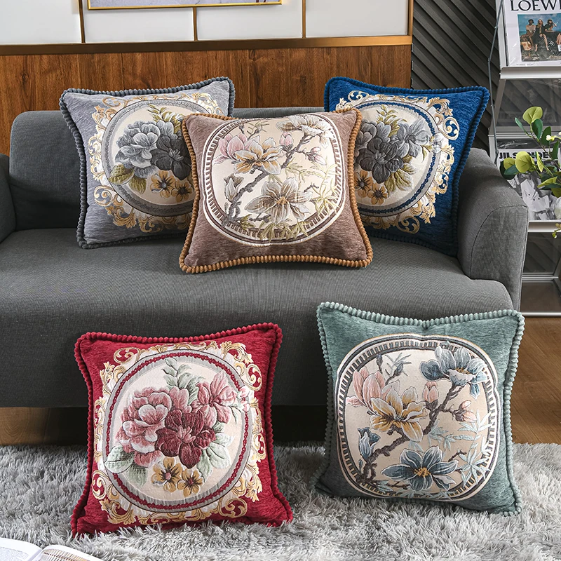 

European Style Retro Cushion Cover Jacquard Embroidery Square Pillowcase Fall Throw Pillow Covers Pillow Decorative Home Decor