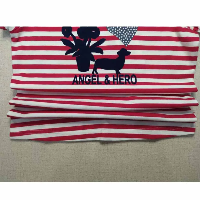 Детские футболки для девочек в полоску с коротким рукавом и принтом хлопковая