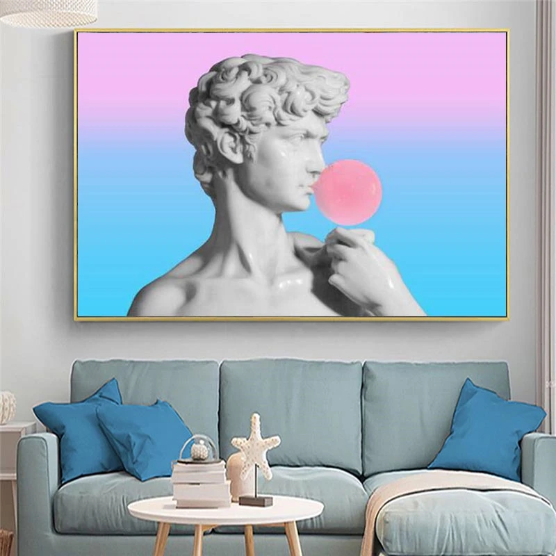 

David Sculpture Art Print On Canvas Funny Art Modern Art Canvas Posters And Prints David Blows Balloons Wall Art Pictures Cuadro