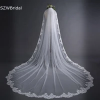 in stock white ivory cathedral wedding veils lace edge bridal accessories bruids hoofddeksels novias masque mariage
