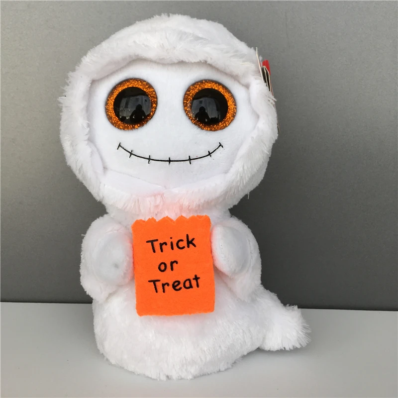 

15CM Ty Big Eyes Rare Stuffed Animal White Ghost Wear a Plush Jacket Soft Toys Collection Doll Christmas Birthday Gift