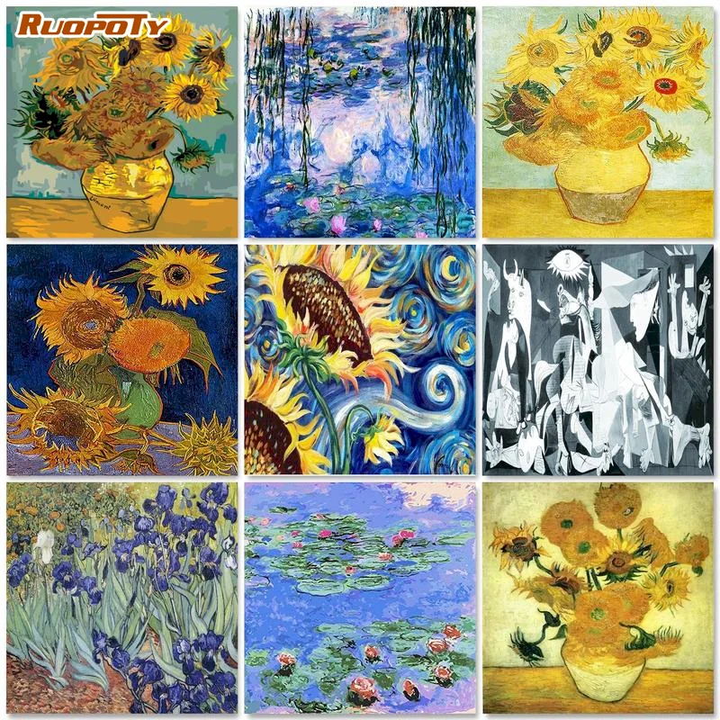 

RUOPOTY Diamond Painting Flower Van Gogh Cross Stitch Full Square Diamond Embroidery Sunflower Sale Rhinestones Pictures Home De