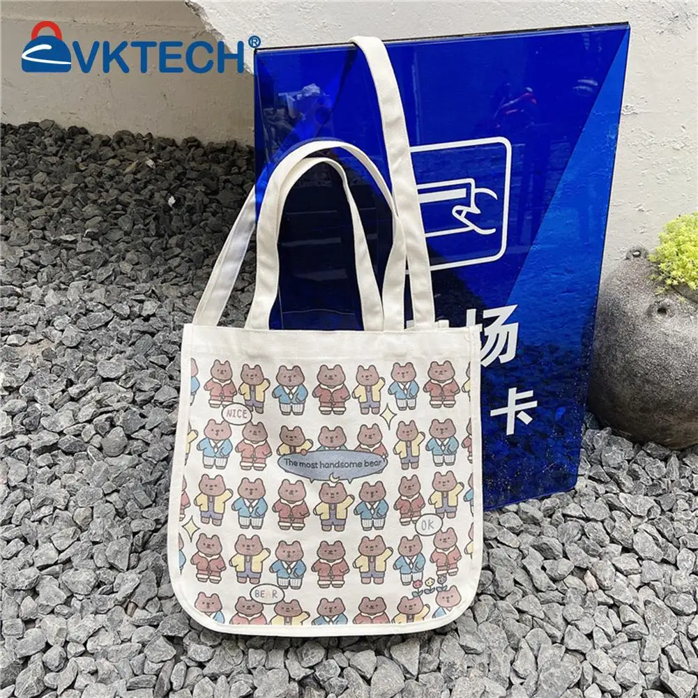 

Simple Cartoon Pattern Travel Handbags Women Bear Printing Shoulder Shopping Bag Large Capacity Tote Handbags