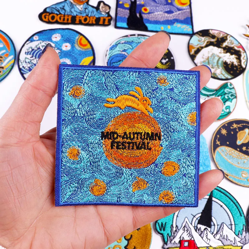 Нашивка Ван Гога вышитые волнами нашивки на одежду аппликация сделай сам для