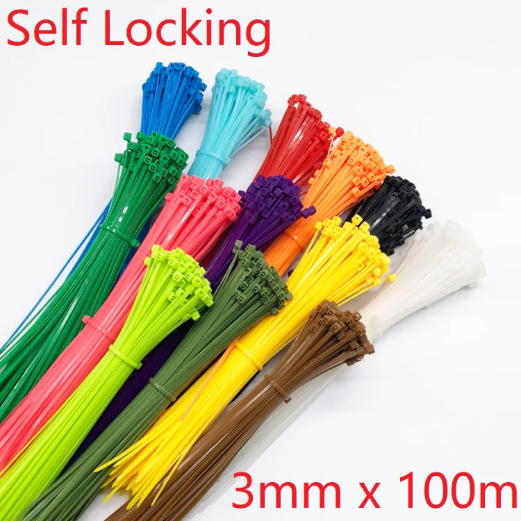 

30pcs Self Locking Nylon Cable Ties 3 x 100mm Plastic Zip Tie Band Wire Binding Wrap Straps DIY Cable Fasten Organiser Colorful