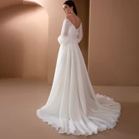 2021 new sweet sexy dress wedding chiffon pleated sweetheart full sleeve zipper a line bridal gown