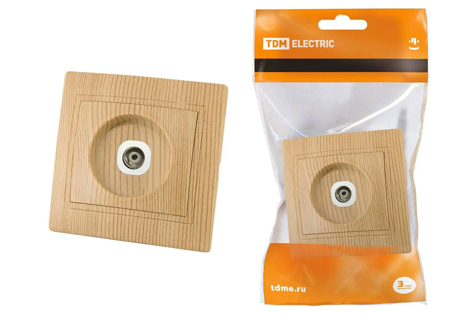 Розетка телевизионная простая (0 2400МГц &quotмама&quot) &quotЭКО&quot (сосна) &quotТаймыр&quot TDM