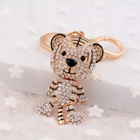 retro metal personality crystal diamond tiger keyring fashion car keychain childrens gift cartoon bag pendant key chains