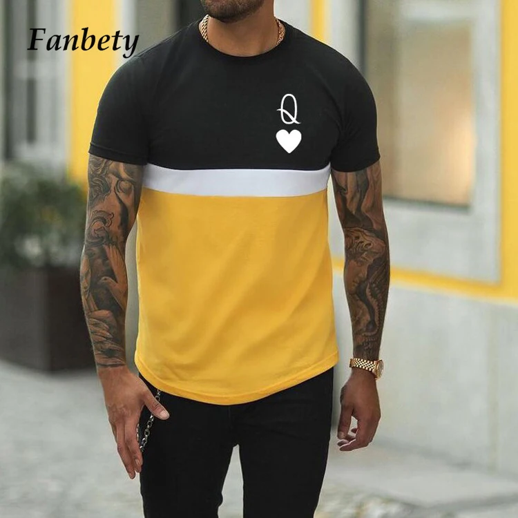 

Men Clothing 2021 Summer Casual Short Sleeve Tops Pullovers New Fashion Vintage Poker Stripe Print O Neck Slim Shirts Men Shirt