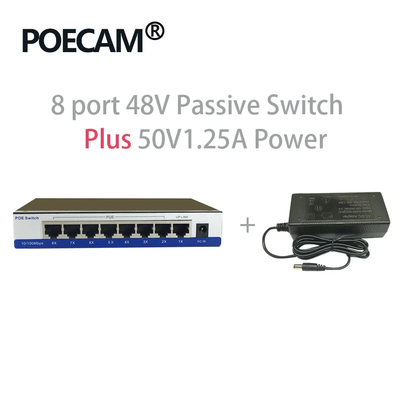 50V1.25A With power Пассивный коммутатор Poe 8 портов питания ethernet 12 V-24 V для Ubiquiti Nanostation Unifi MikroTik RouterOS RouterBoard 24v wifi poe - Цвет: 50V1.25A With power