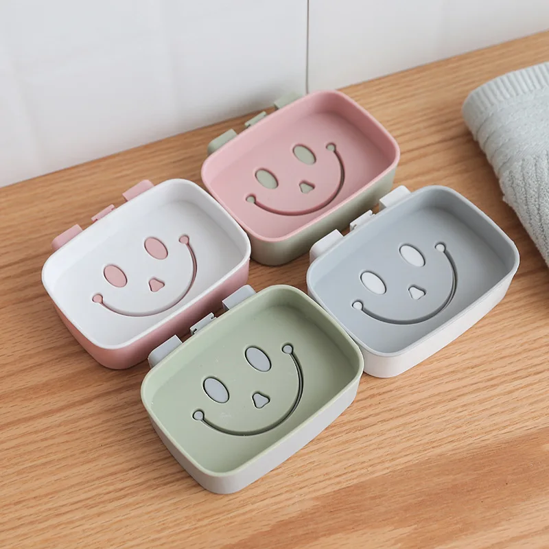 

Punch-Free Double Deck Soap Box Non-Stick Suction Wall-Mounted Smiley Drain Holder Smile Soap Dish For Bathroom
