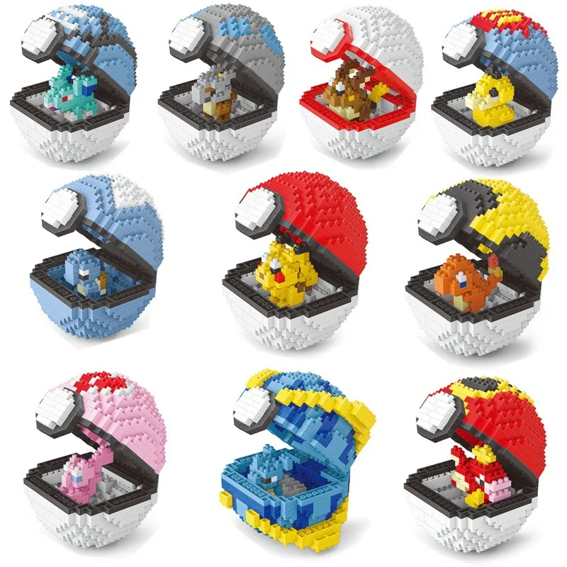 

Original Pokemon Ball Blocks Small Particles Casual Mini Building Assembled Cartoon Pikachu Educational Toy for Children Gifts