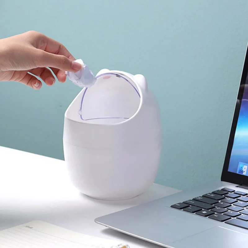 

Cartoon Desktop Trash Can Office Clamshell Paper Basket Home Small Debris Storage Bin With Lid Storage Supplies