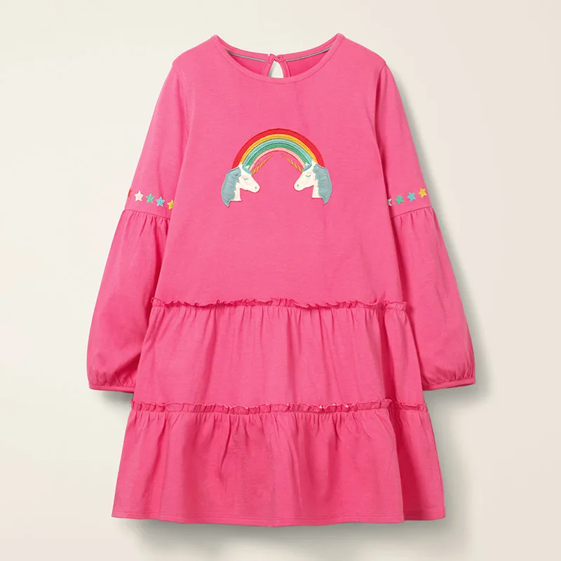 S0065 same photo Little maven 2-7Years Baby Girl Необычные платья для осени Платья для девочек с длинным рукавом Животное Аппликация Платье принцессы - Цвет: S0065 same photo