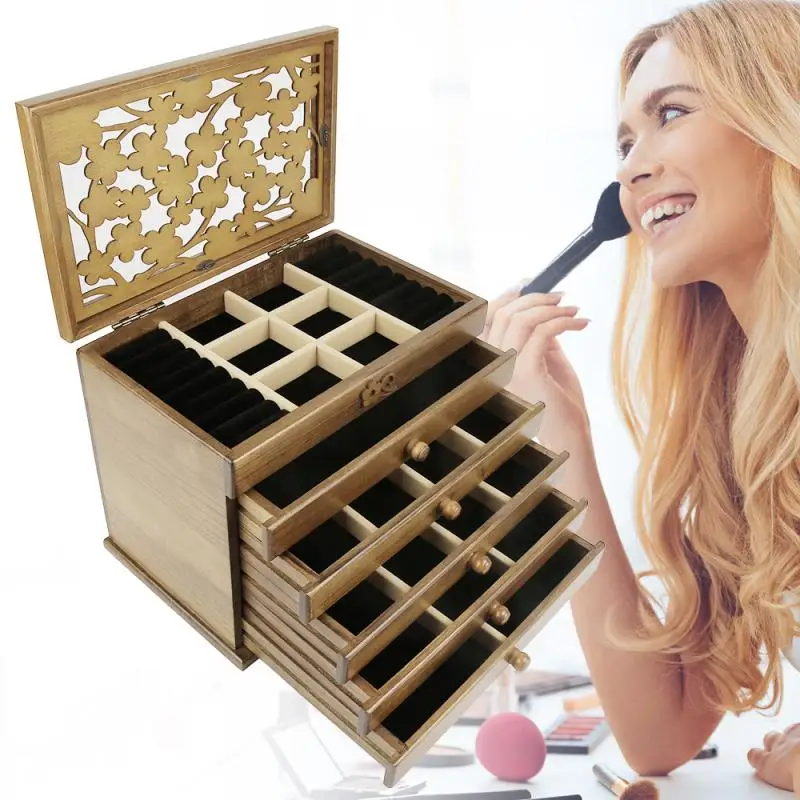 Большая вместительная деревянная шкатулка для ювелирных украшений