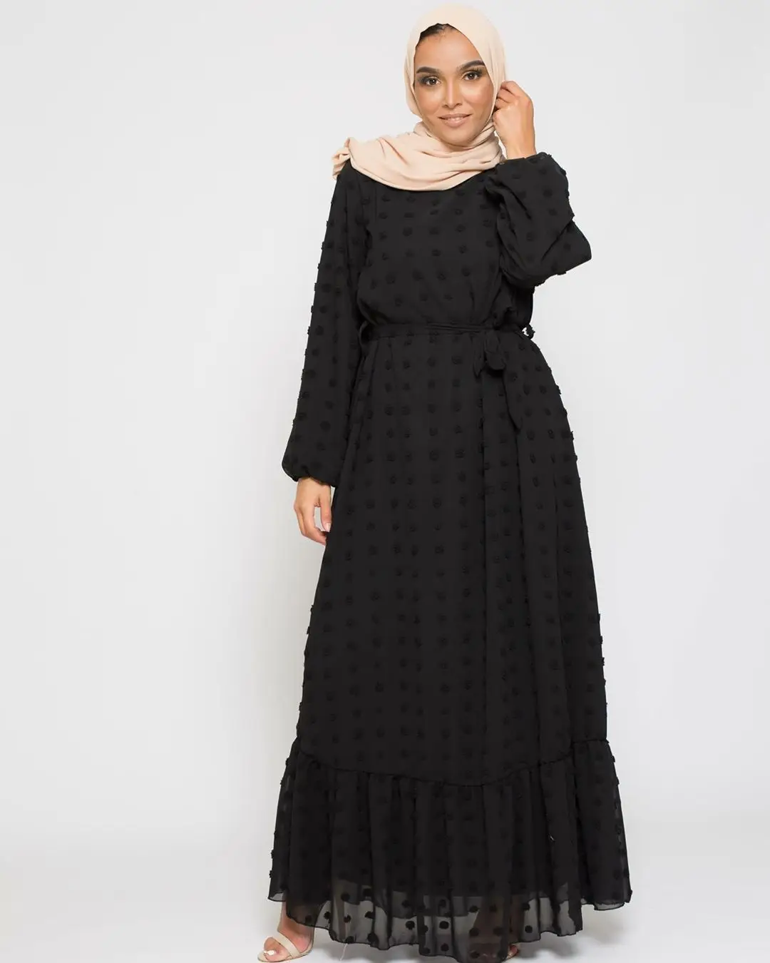 Новое поступление, Abaya, мусульманский женский Рамадан, молитвенный халат, шифоновое жаккардовое платье с поясом, Дубай, арабский, турецкий, м...