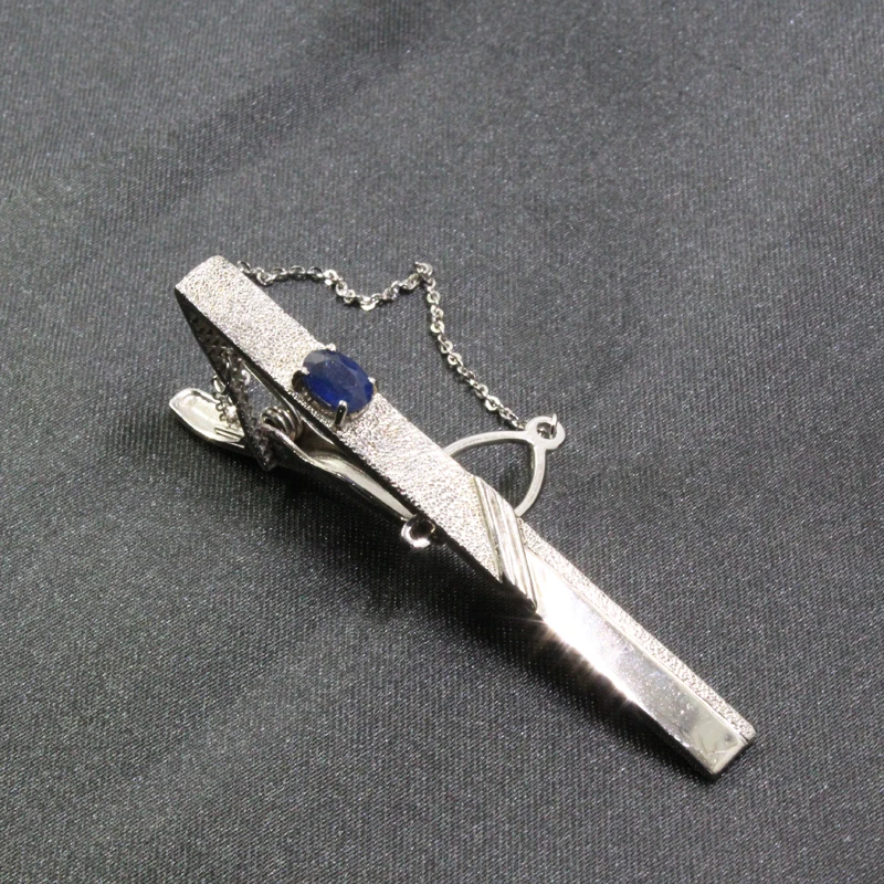 Женский зажим для галстука с натуральным сапфиром серебро 925 пробы ежедневного