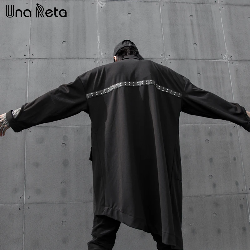 Тренч Una Reta для мужчин, новинка, Harajuku, ветровка с заклепками, пальто, мужская повседневная верхняя одежда в стиле хип-хоп, уличная куртка с капюшоном