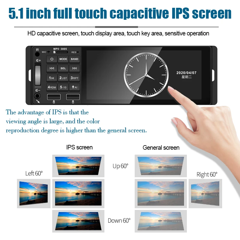 5.1 Inch 1 Din MP5 Car Radio USB AUX Hands-free Call 12V Colorful Lights Bluetooth Support AI RM RMVB MP3 WMA | Автомобили и