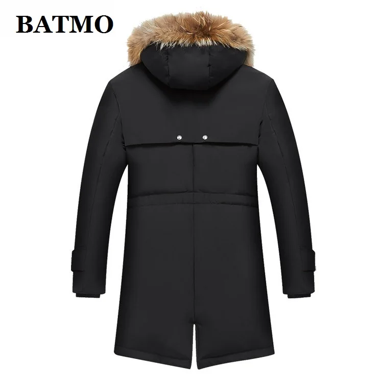 Мужская куртка на утином пуху BATMO с капюшоном и воротником из меха енота 80% пуха