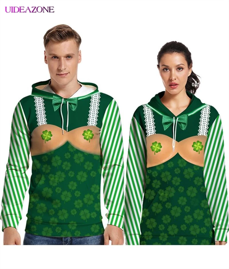 Толстовки с капюшоном и принтом в виде листьев клевера для женщин мужчин
