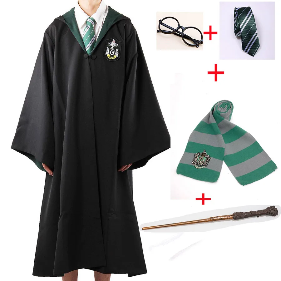 Гарри Поттер Мантия волшебника плащ с галстуком шарф палочка очки Ravenclaw Гриффиндор Hufflepuff Слизерин Поттер Гермиона халат подарок на Хэллоуин