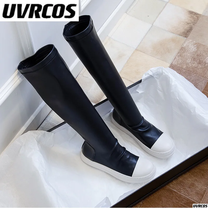 Boots women's autumn/winter 2021 large size knee-length boots versatile simple with fleece thick elastic inverted boots