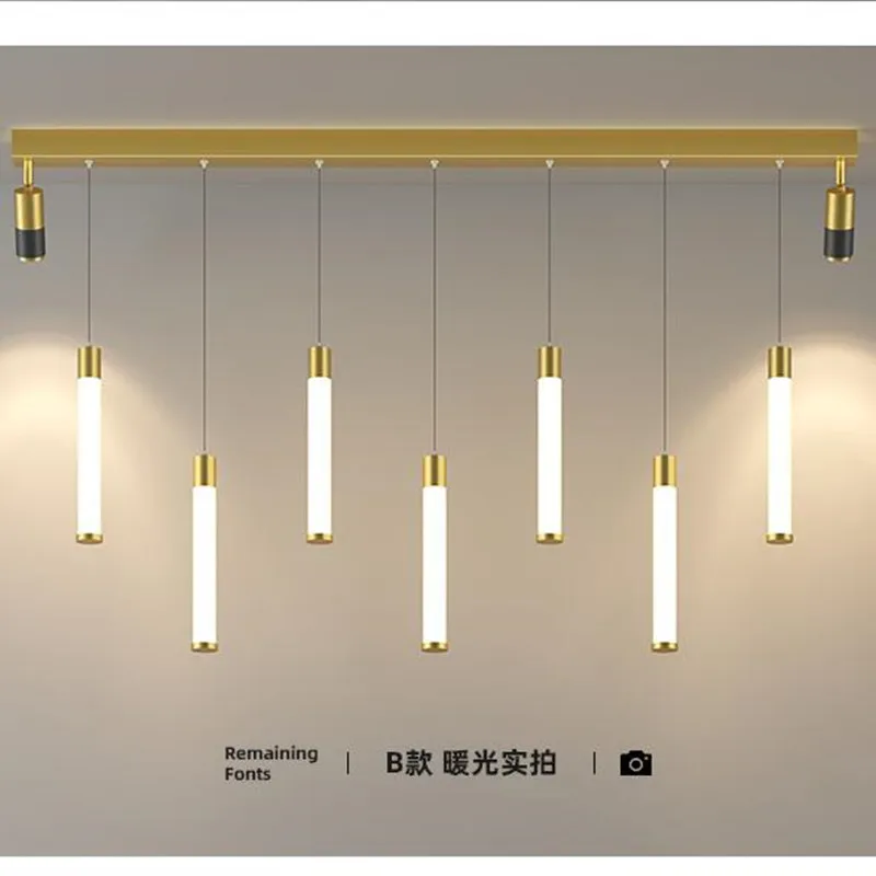 Modern Ceiling Chandelier For Dining Room Decorate Kitchen Long Strip Pendant Light LED Cylinder Hanging Lamp With Spotlight