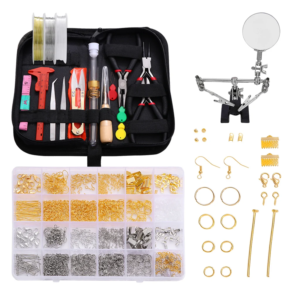 

Jewelry Tool Kit Set With Pliers Round Nose Pliers Scissors Tweezers Magnifying Glass Diy Bracelet Necklace Set Kit