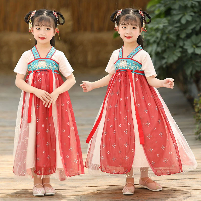 

Summer Chinese Style Traditional Girl Hanfu 2022 Floral Print Dress Chiffon Tang Suit Fairy Cosplay Stage Performance Costume