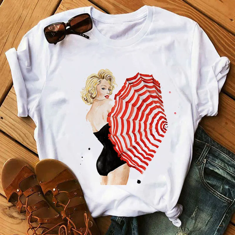 Женская футболка с графическим принтом Marilyn Monroe белые топы Повседневная новая