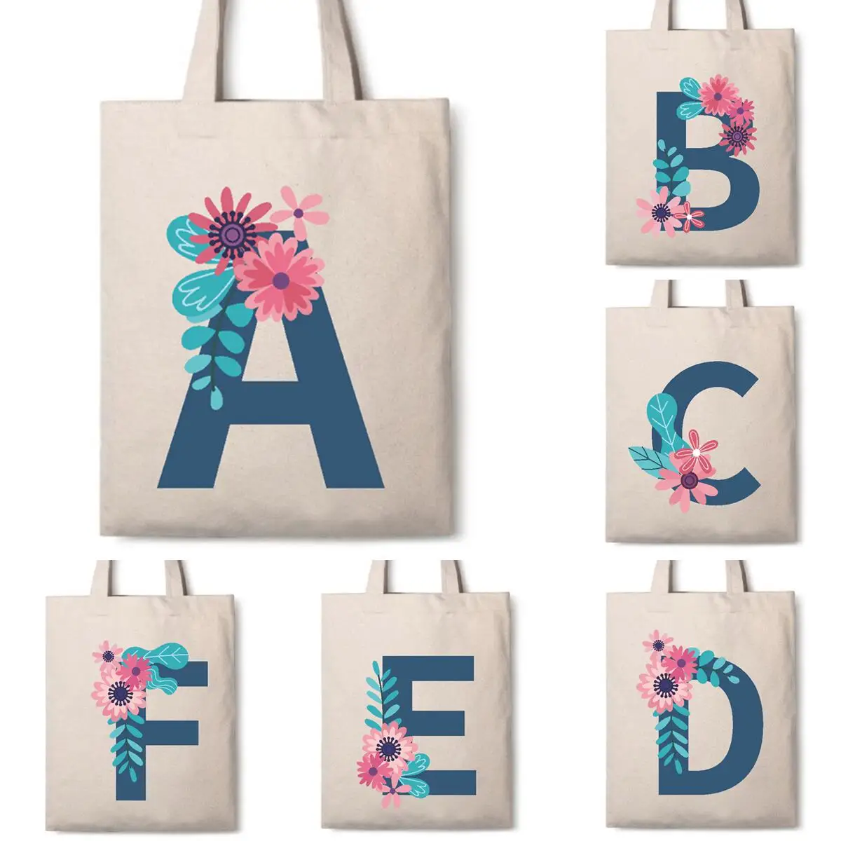 

Ladies Shopping Bag Assorted Letters Series Foldable And Reusable Fabric Harajuku Style Canvas Student Handbag Customized Logo
