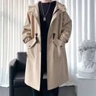 Тренчкот мужской оверсайз в стиле хип-хоп, уличная одежда, длинные пальто в стиле Харадзюку, винтажная ветровка с капюшоном, осень