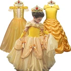 Желтое платье принцессы, вечерние чное платье на день рождения для девочек, вечерние чное платье принцессы, косплей, праздничный комплект одежды для девочек