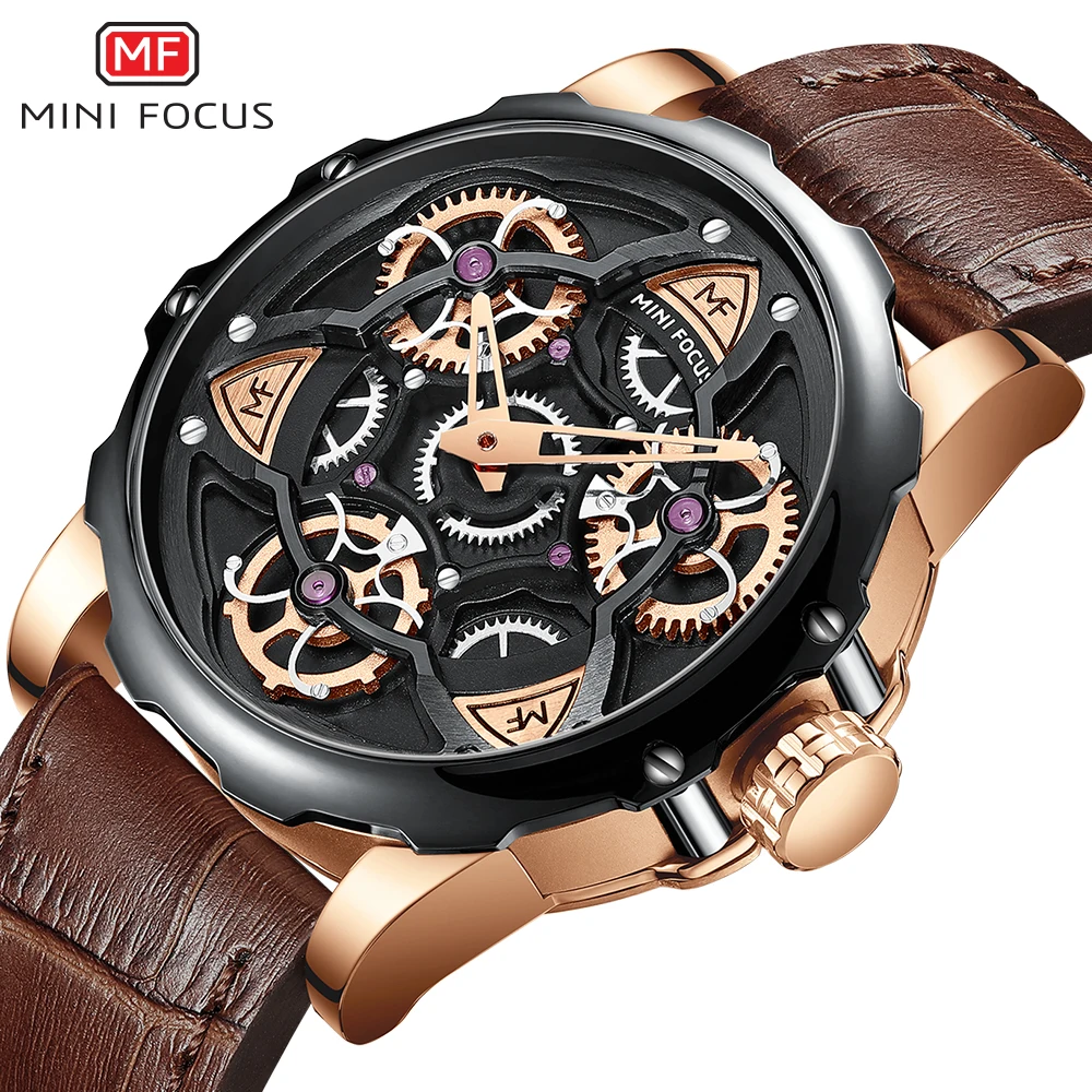 

MINIFOCUS Mens Watches Top Brand Luxury Men Genuine Leather Strap WristWatch Casual Tourbillon Quartz Watch Relogio Masculino