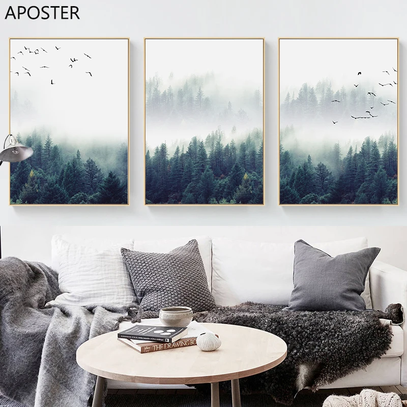 Скандинавское украшение, лесной пейзаж, холст, Постер и печать, Картина на холсте, Декоративная Настенная картина для гостиной, домашний декор