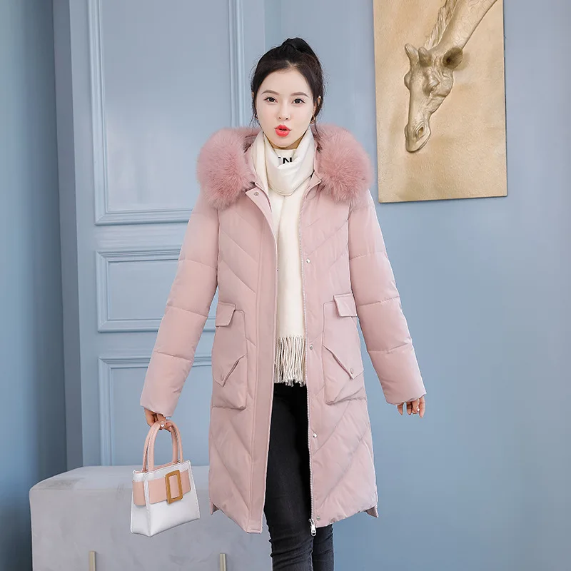 Winter  Ladies Coats and Jackets Women The New Female Big Fur Collar Down Cotton Clothes Mid-length Thicken