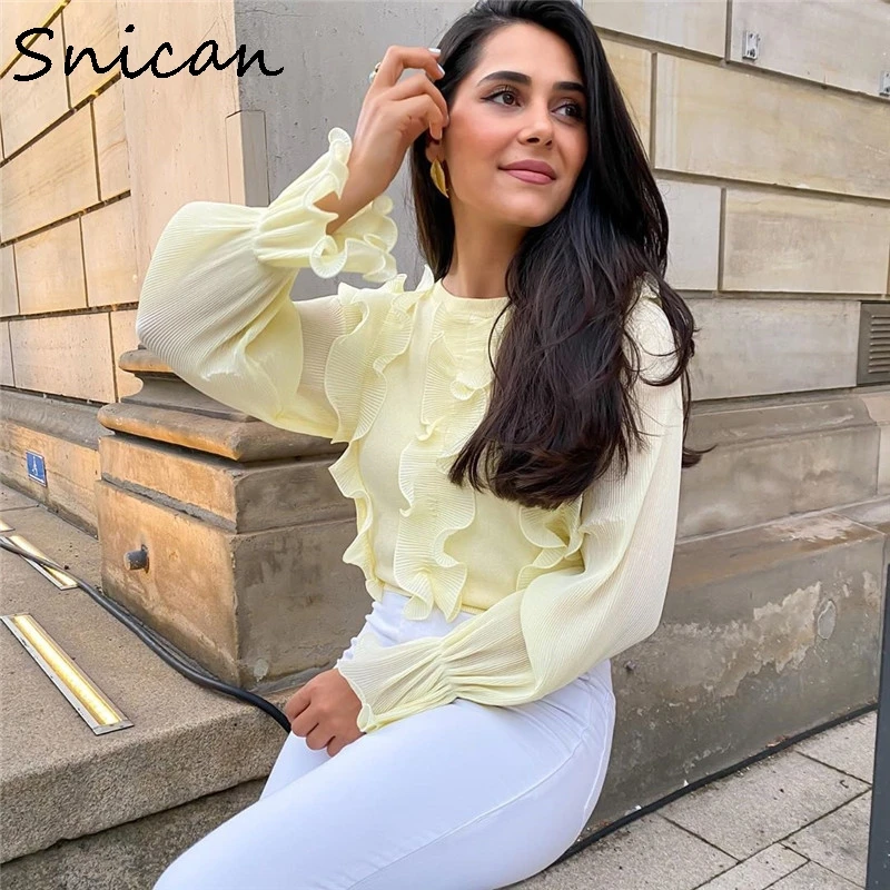 Женская кружевная блузка za желтая трикотажная в стиле пэчворк летний женский топ