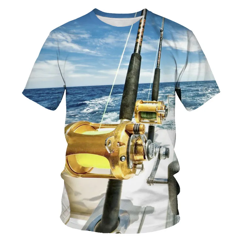 

Summer men's T-shirt landscape fishing gear graphics Harajuku 3D printing graphics street hip-hop O-neck super breathable T