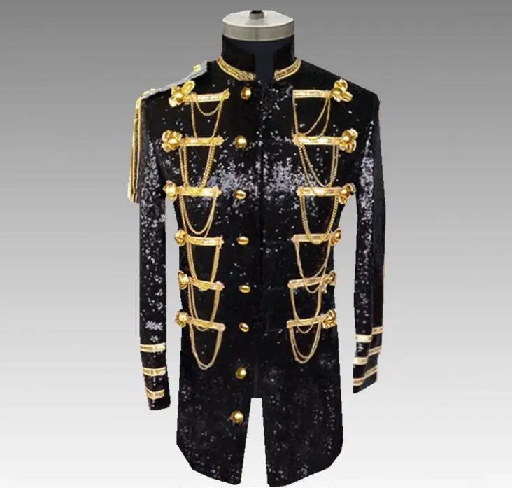 military uniform sequins blazer men suits designs jacket mens stage silver singers clothes black star style masculino homme